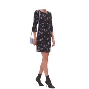 Banana Republic Black Purple Floral Bell 3/4 Sleeve Dress Women’s Size 0P